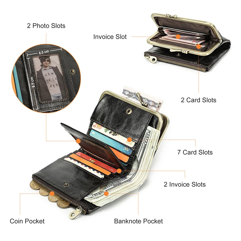 Compact Leather Wallet with RFID Protection