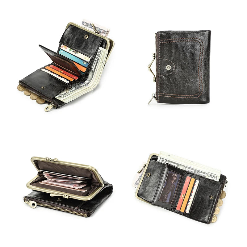 Compact Leather Wallet with RFID Protection