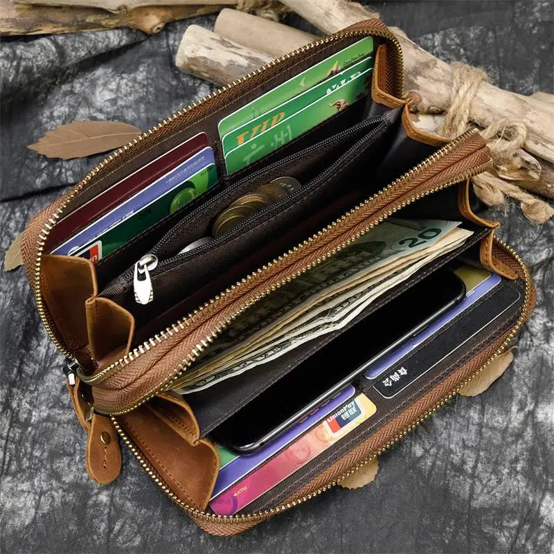 Leather Wallets Double Zip