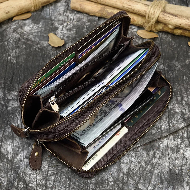 Leather Wallets Harbor Double Zipper Long