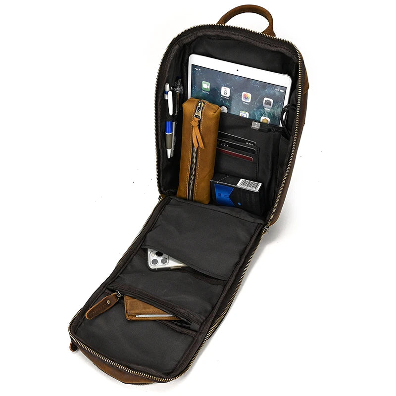 Leather Chest Bag Usb Charging