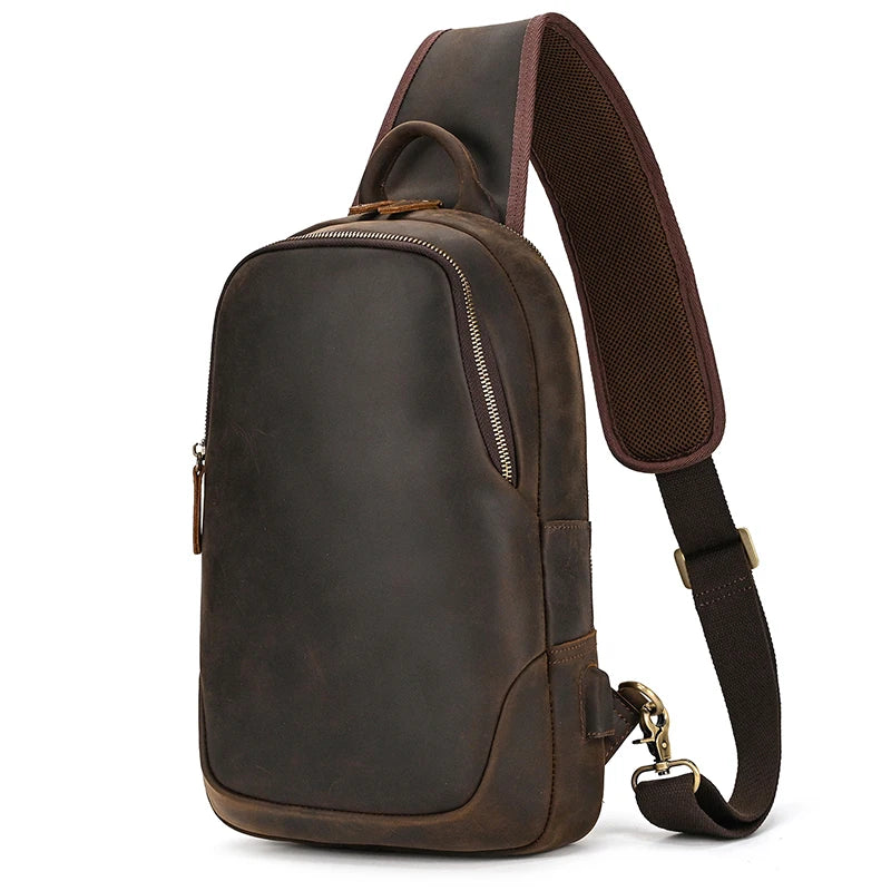 Leather Chest Bag Usb Charging
