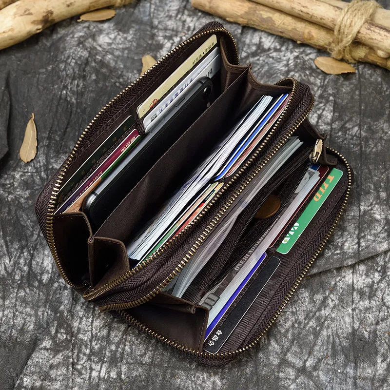 Leather Wallets Double Zip