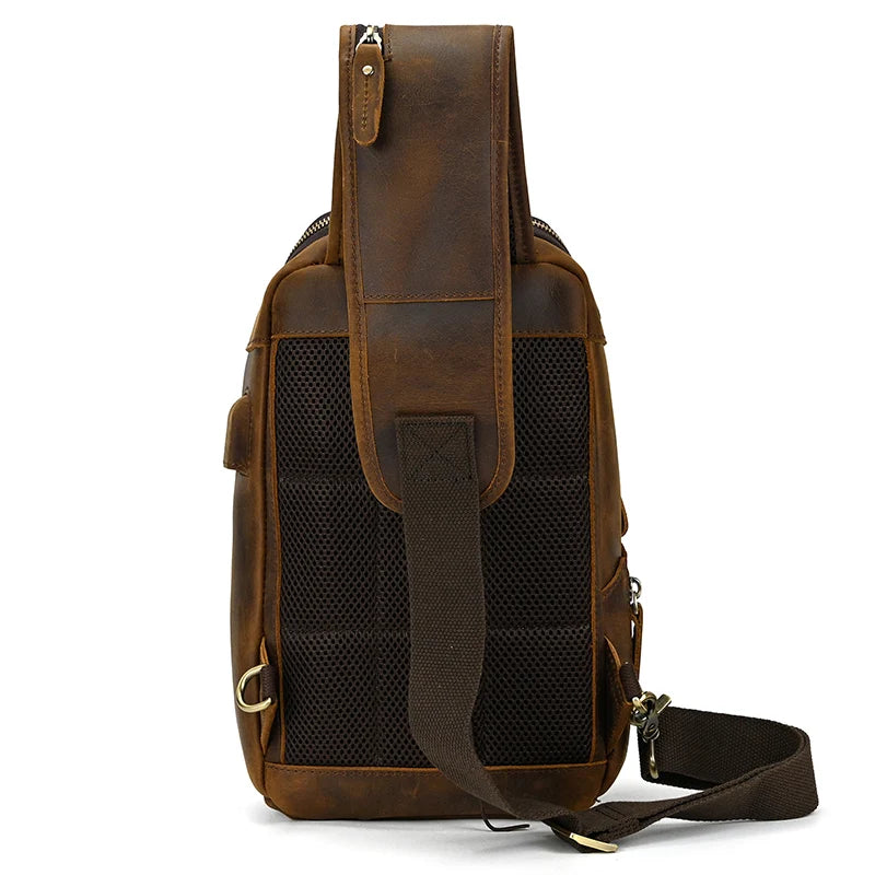 Leather Chest Bag Usb Charging