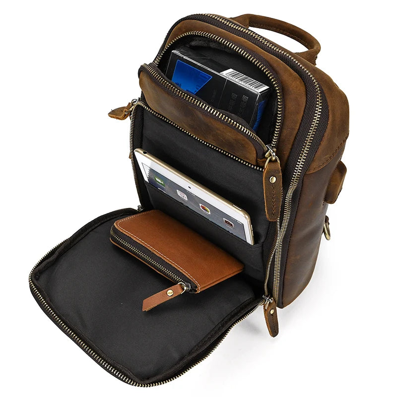 Leather Chest Bag Usb Charging