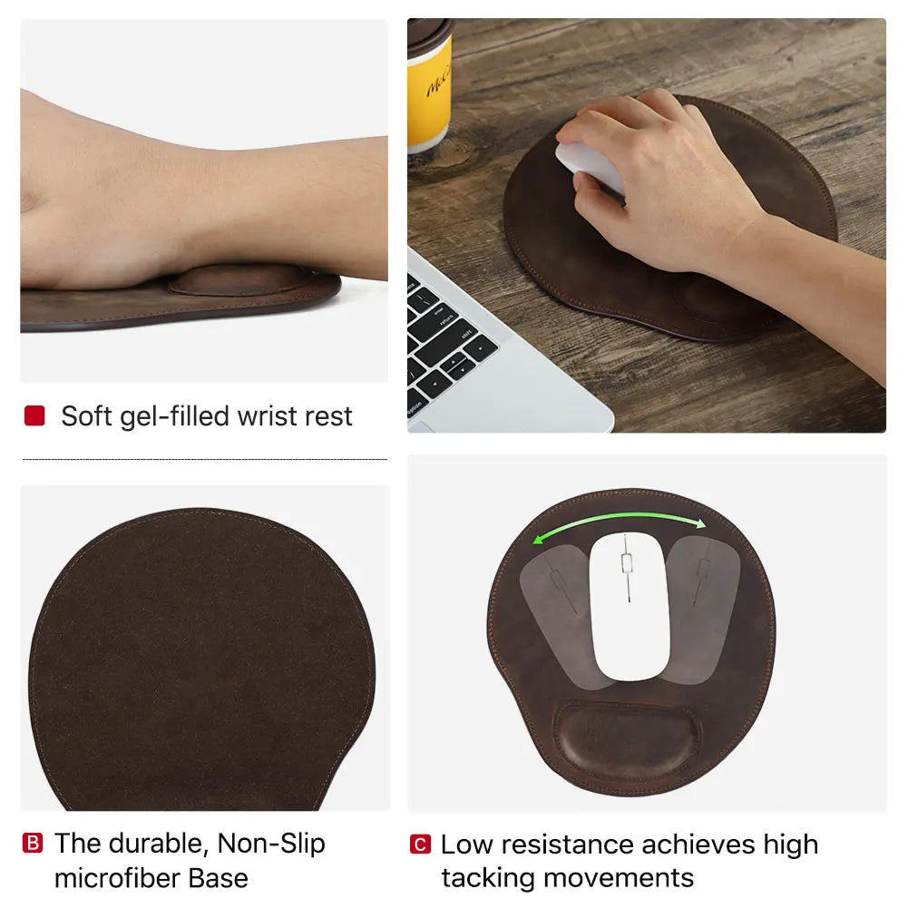 Ergonomic Leather Mouse Mat with Comfortable Wrist Support