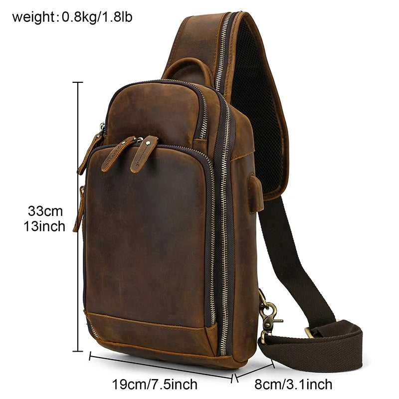 Leather Chest Bag Usb Charging