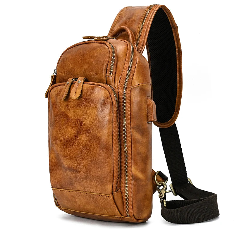 Leather Chest Bag Usb Charging