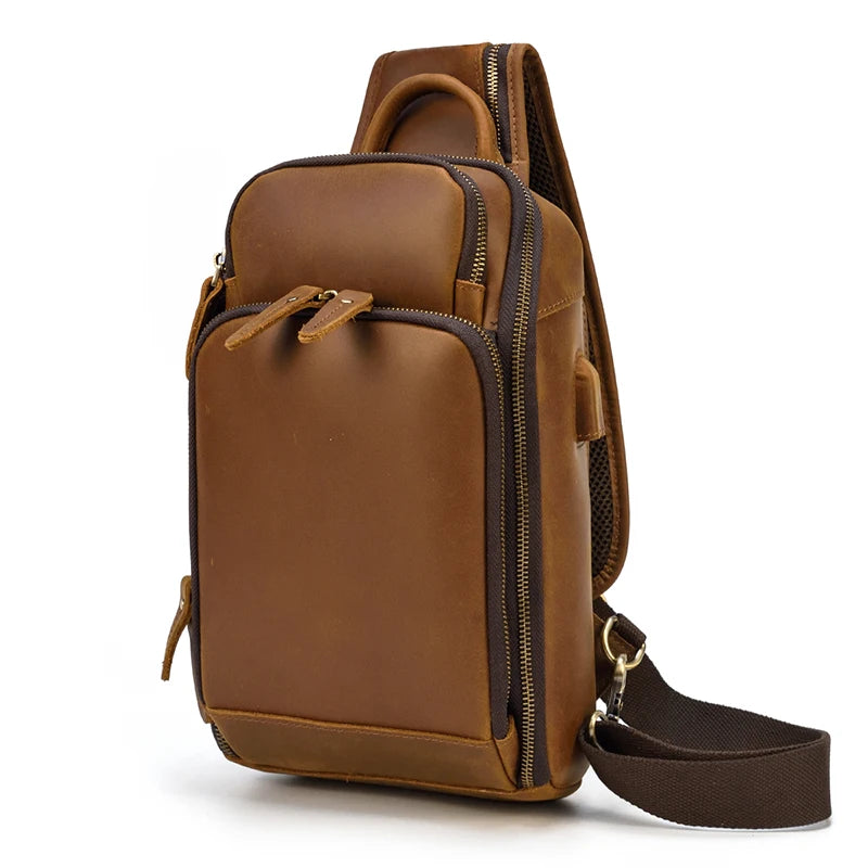 Leather Chest Bag Usb Charging