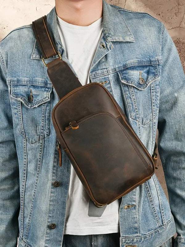 Casual Leather Chest Bag Retro