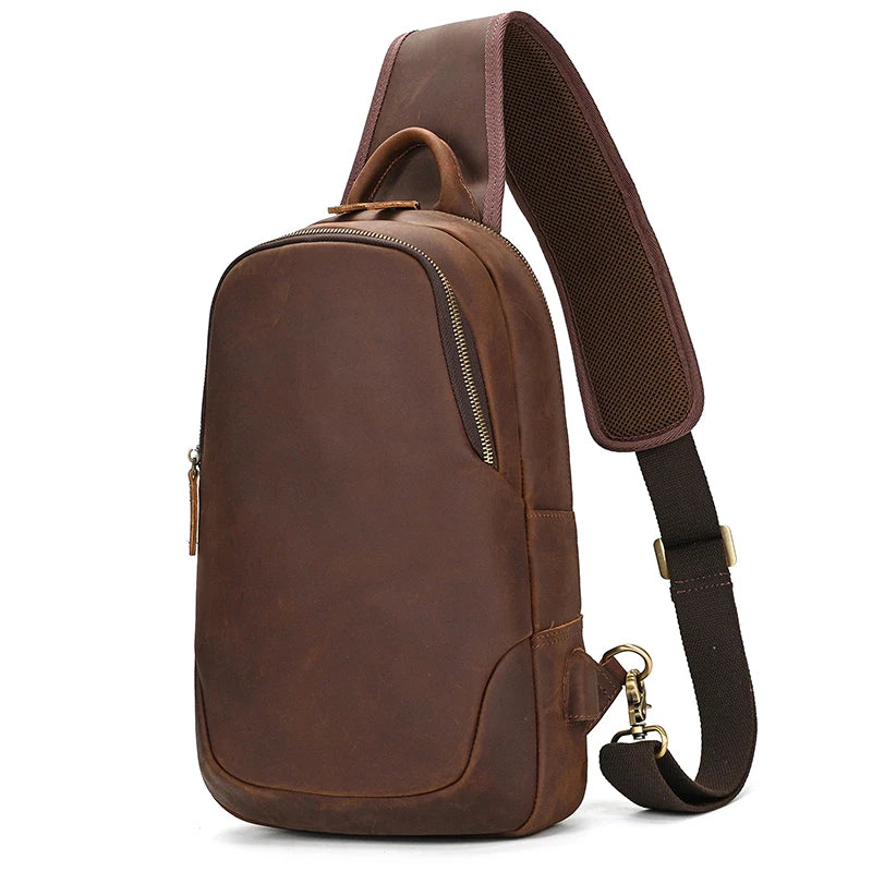 Leather Chest Bag Usb Charging