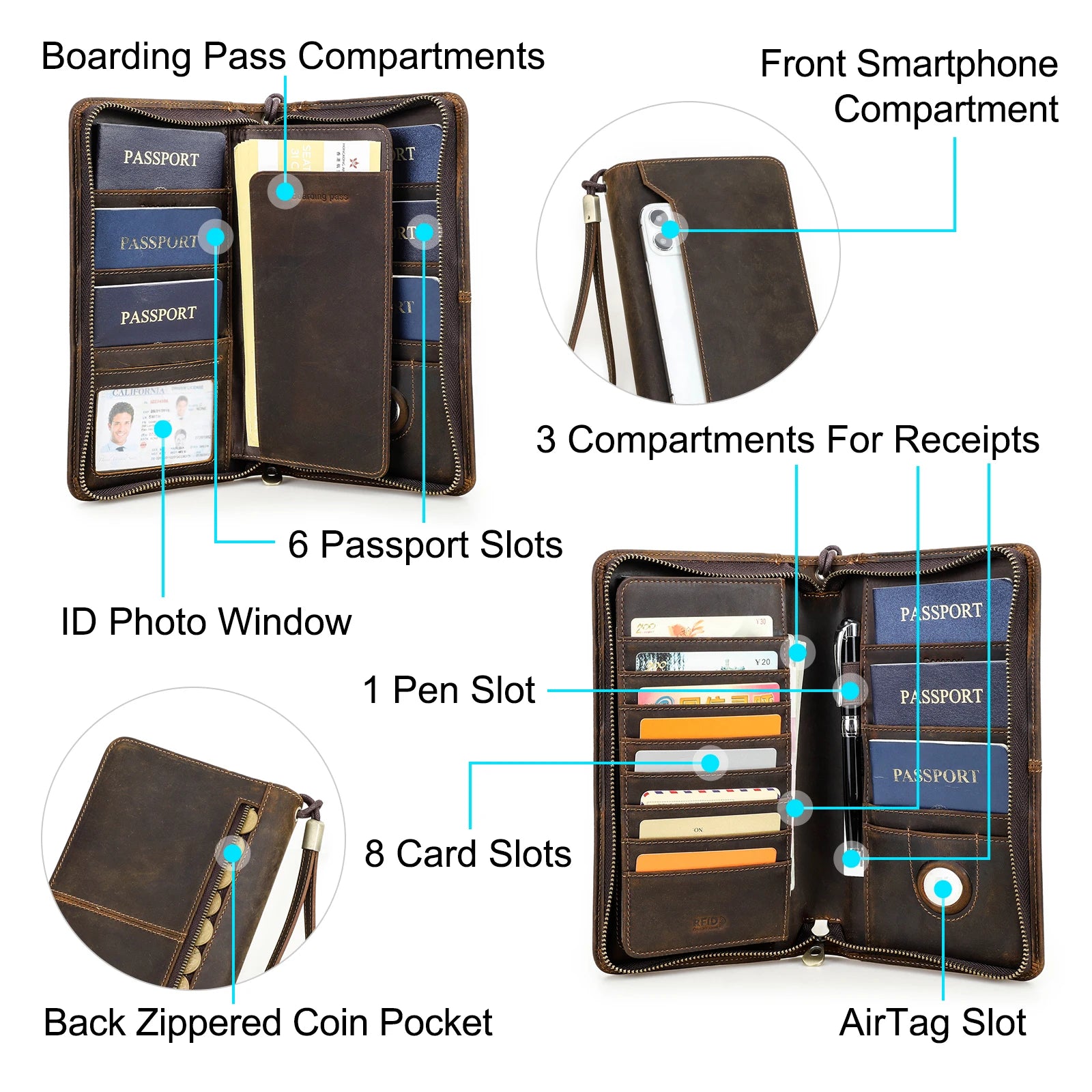Men's Clutch with Passport and Phone Holder