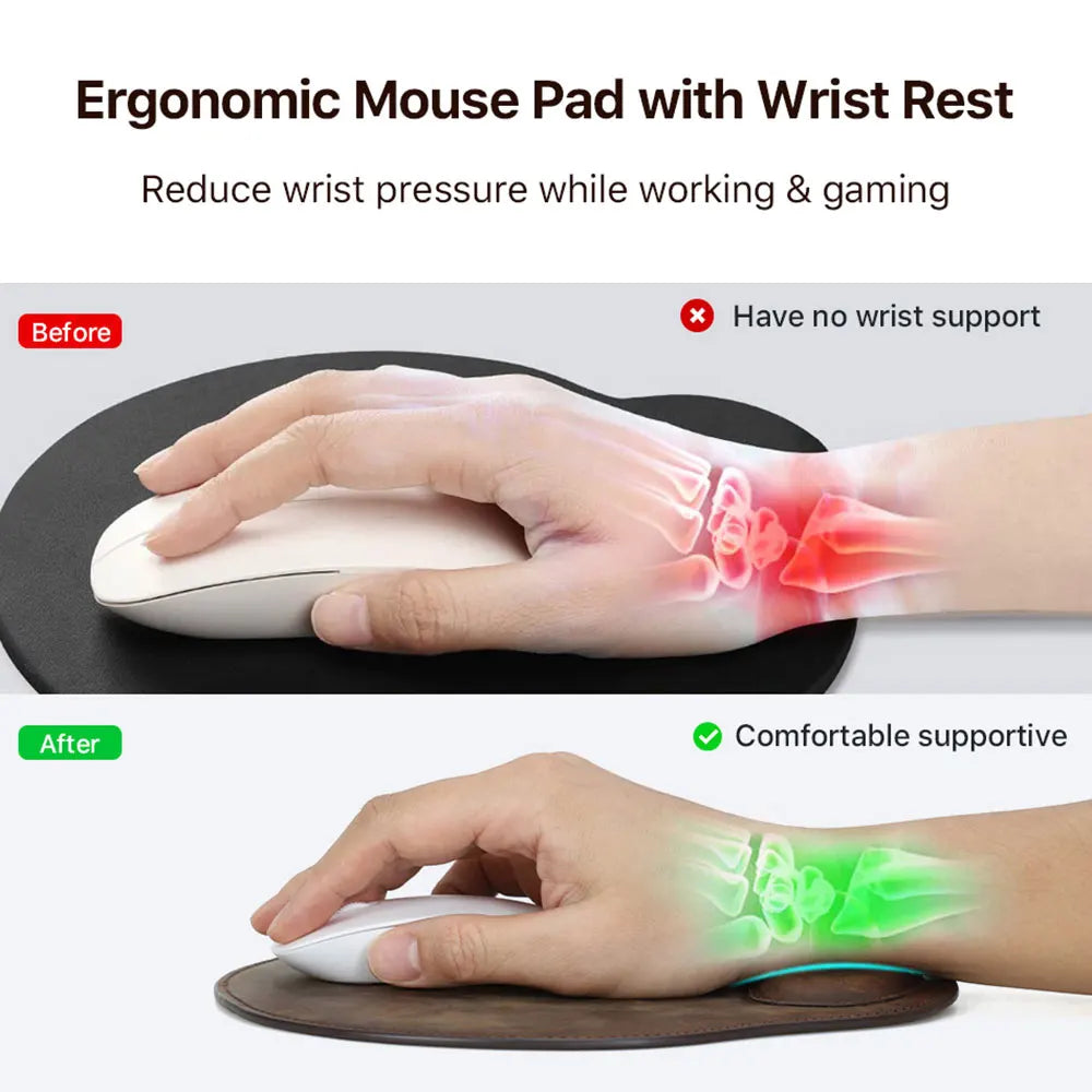Ergonomic Leather Mouse Mat with Comfortable Wrist Support