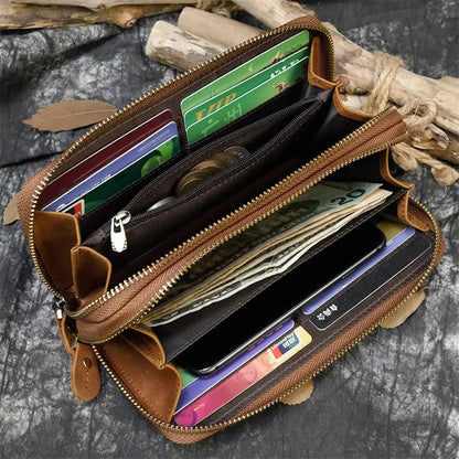 Leather Wallets Double Zip