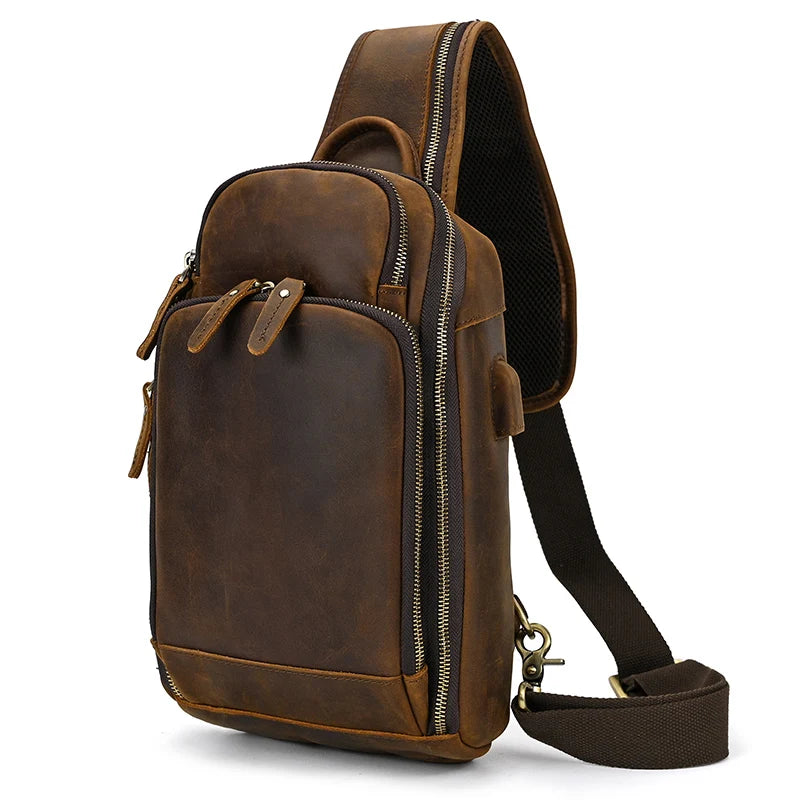 Leather Chest Bag Usb Charging