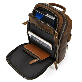 Leather Chest Bag Usb Charging
