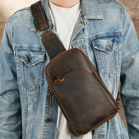Casual Leather Chest Bag Retro