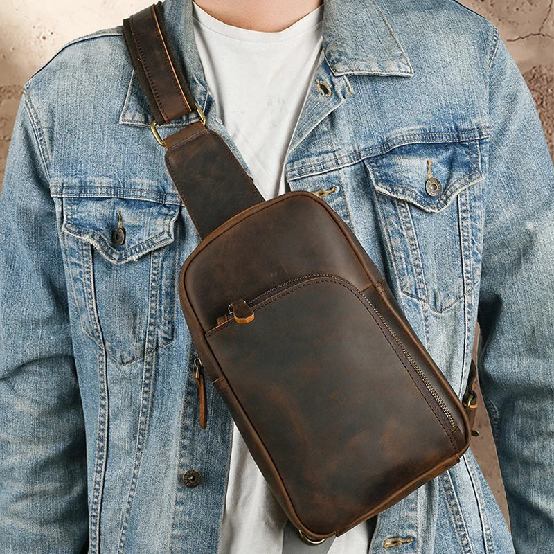 Casual Leather Chest Bag Retro