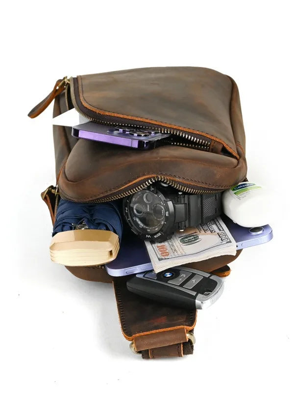 Casual Leather Chest Bag Retro
